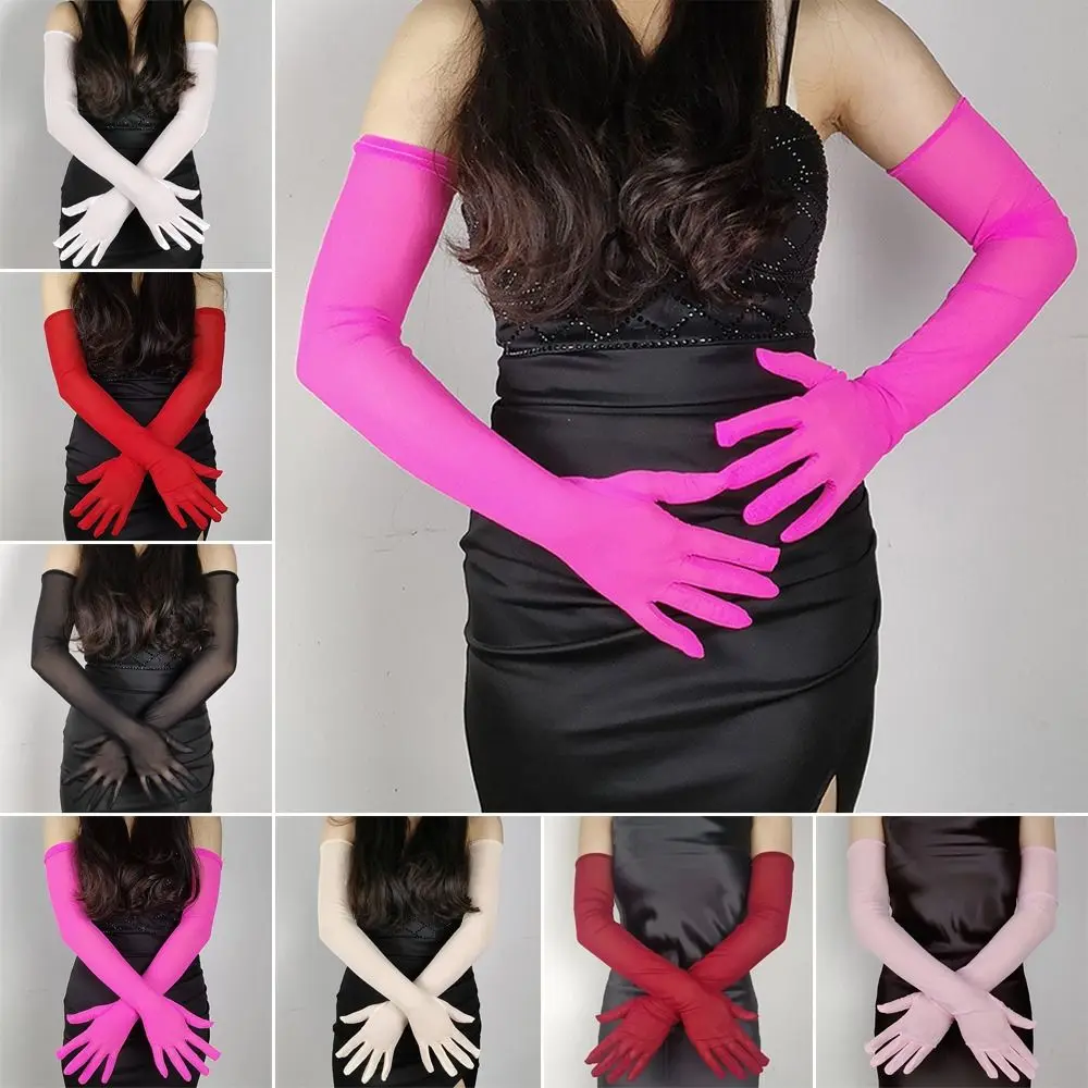 

Новые сексуальные кружевные длинные перчатки 55 см, летние велосипедные солнцезащитные перчатки для вождения, тонкие эластичные сетчатые прозрачные варежки с рукавами для женщин