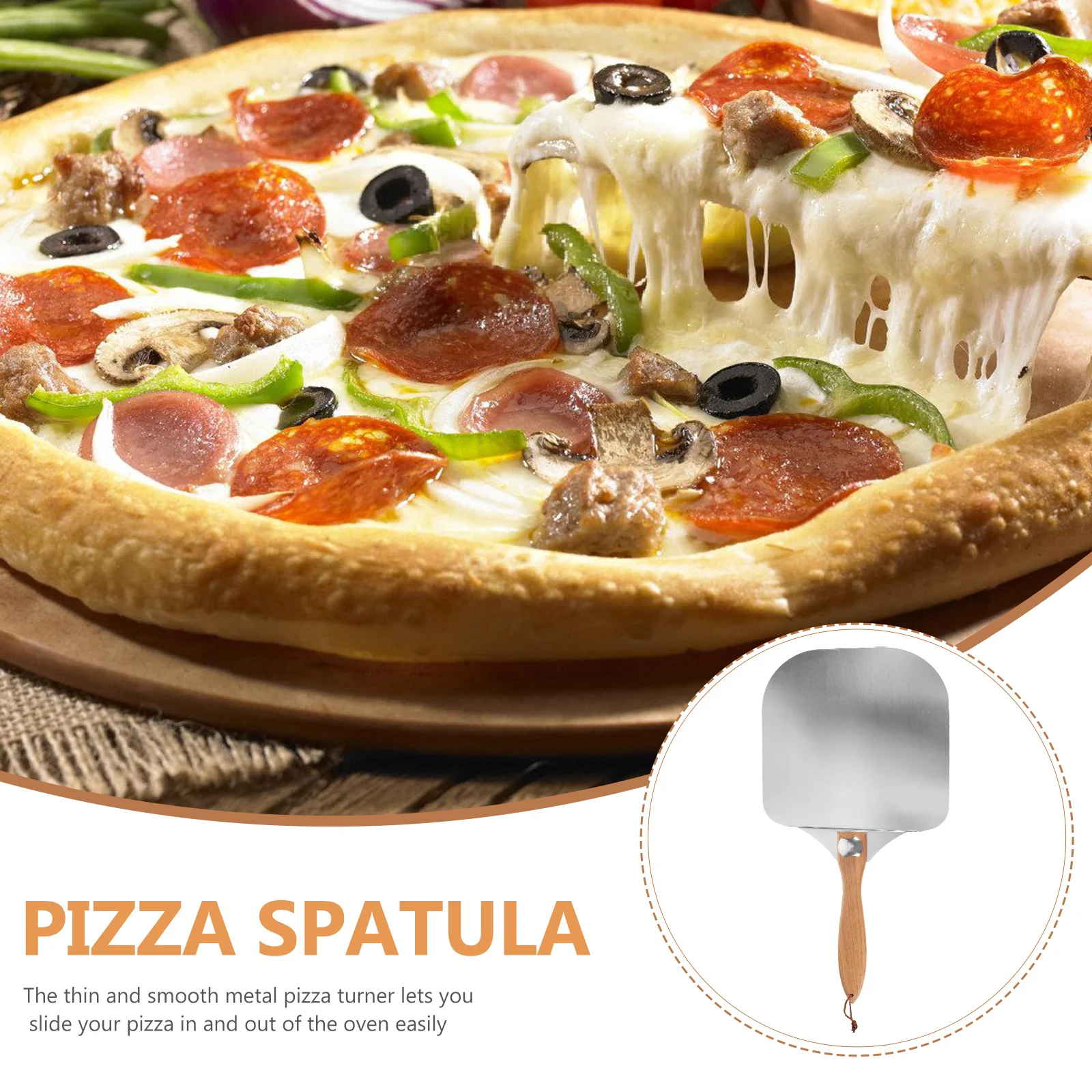 

Aluminum Pizza Spatula Wood Handle Large Metal Pizza Turner Flat Straight Baking Shovel Cake Server Cake Spatula