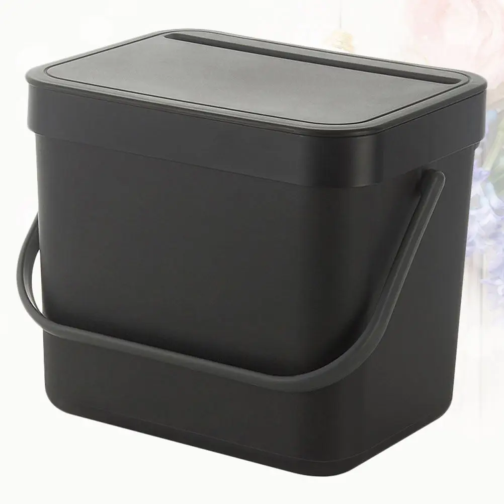 

Wall-Mounted Hanging Garbage Bin Portable Kitchen Trash Can Plastic Waste Holder with Lid for Home Office Black