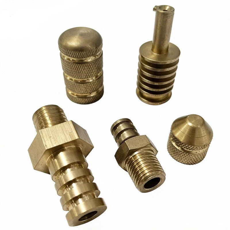 CNC Lathe Machined Brass Knurled Fittings Set Heat Dissipation Brass Nozzle Connector Custom Copper Mechanical Turning Parts
