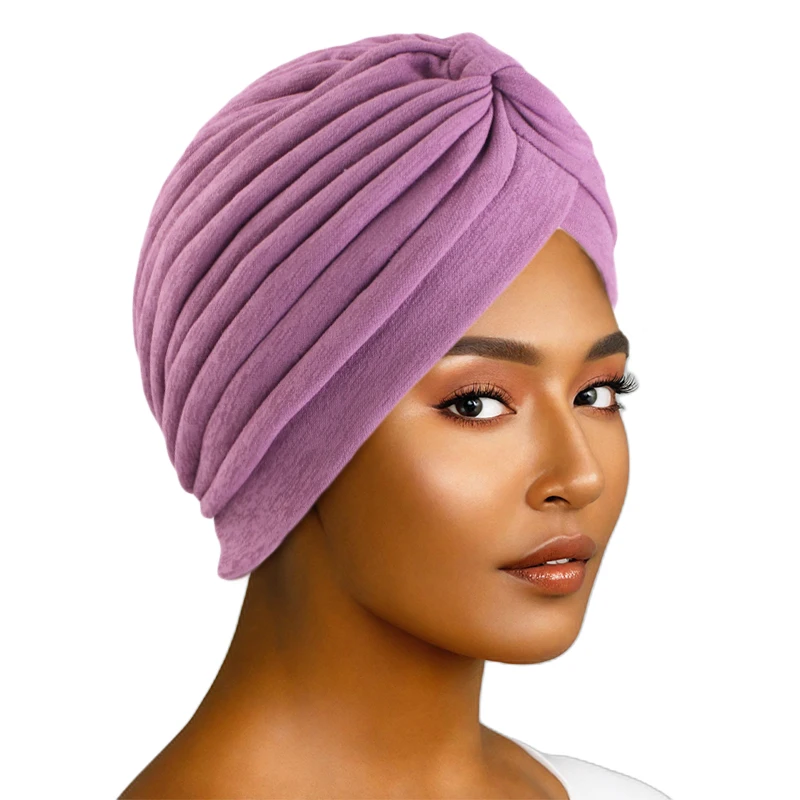 New Indian Muslim Women cotton Hijab Top Knot Chemo Caps  Turban Beanies Pleated Cancer Bonnet Hair Loss Hat Islamic Headwear