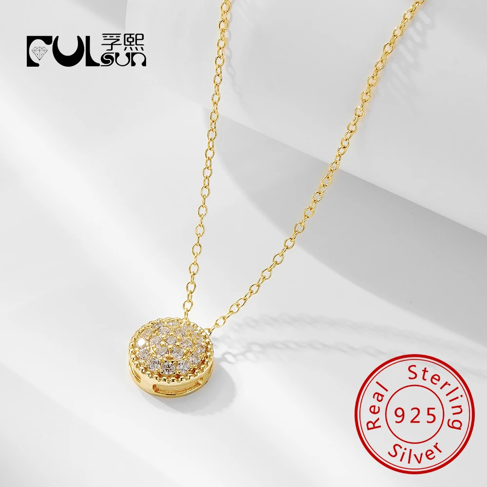 

Trendy 925 sterling silver 14K Gold Plated Chain Necklace Round Charm Hypoallergenic zircon Necklace for women