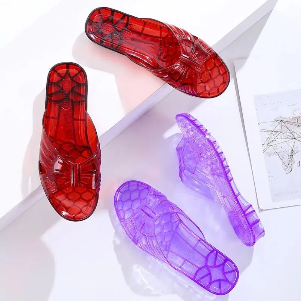 

Повседневные прозрачные тапочки из ПВХ с кристаллами, противоскользящие шлепанцы на низком каблуке, сандалии, обувь на плоской подошве с открытым носком, женские пляжные тапочки