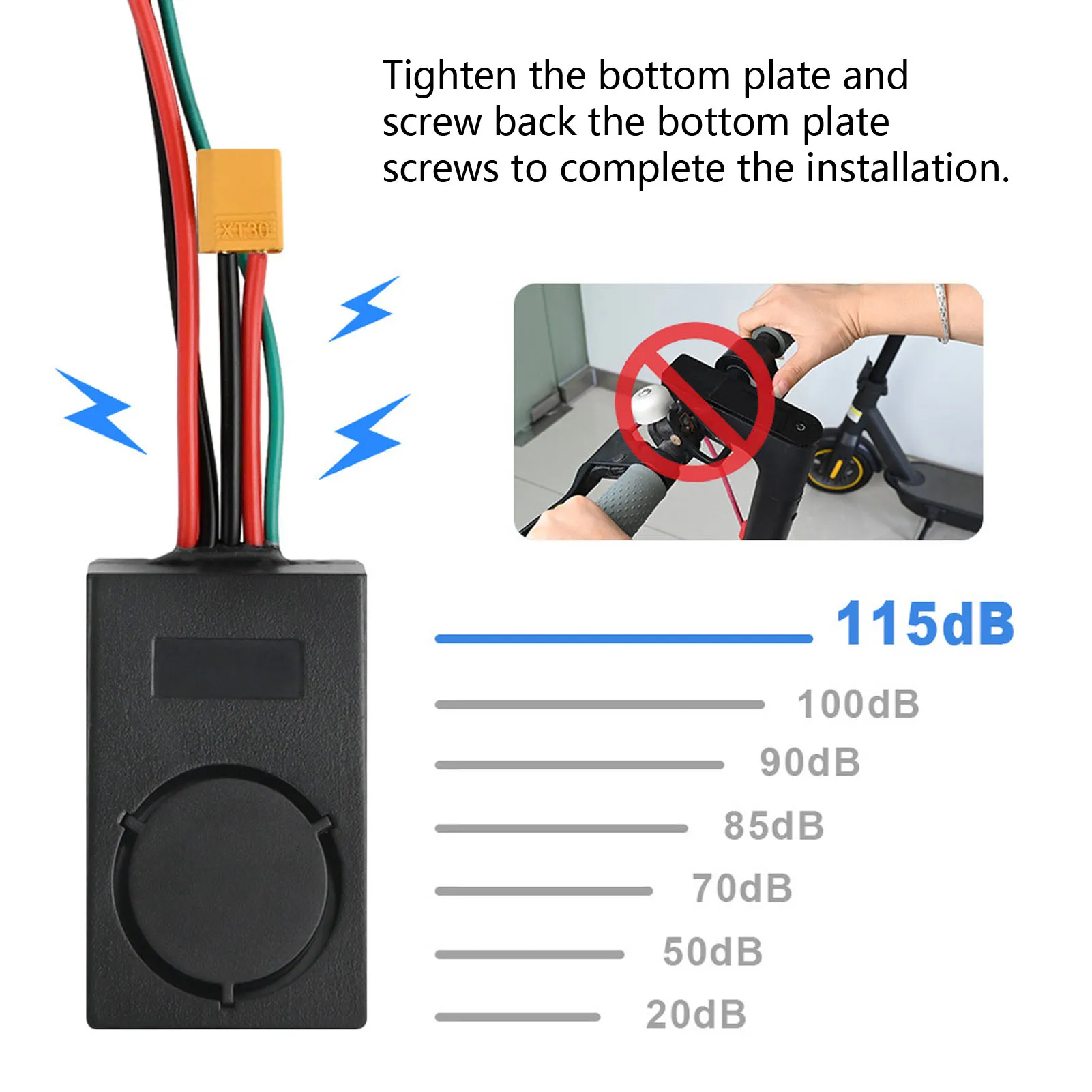 Electric Scooter Alarm, Anti-Theft Alarm for MAX G30, 115dB High Volume Alarm with 2 Remote Controls for 36‑55V XT60 Interface