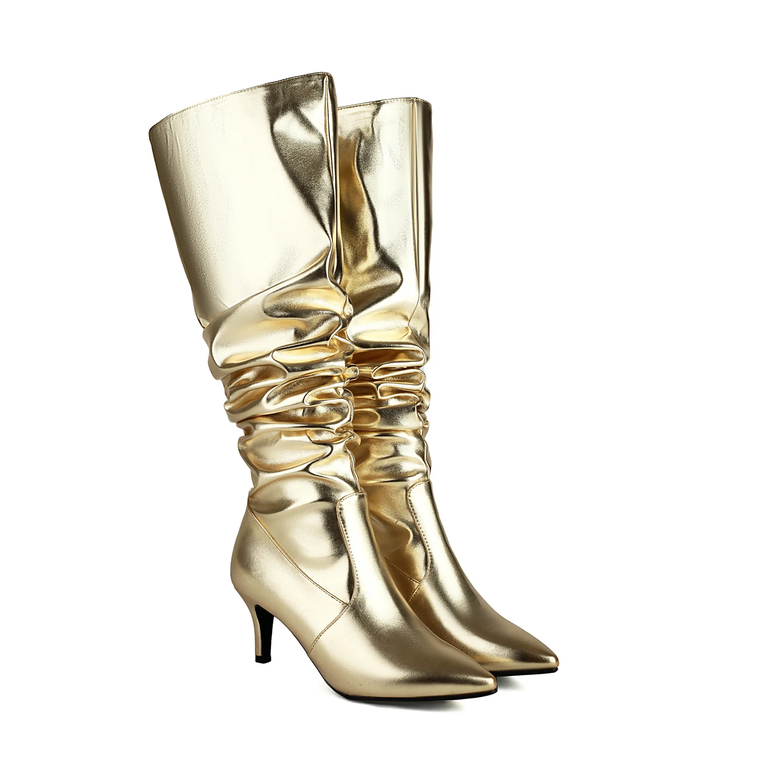 

Metallic Gold Silver Women's Tight High Slouch Boots Soft PU Over the Knee Boots Stiletto Shoes for Wide Calf Botas Mujer