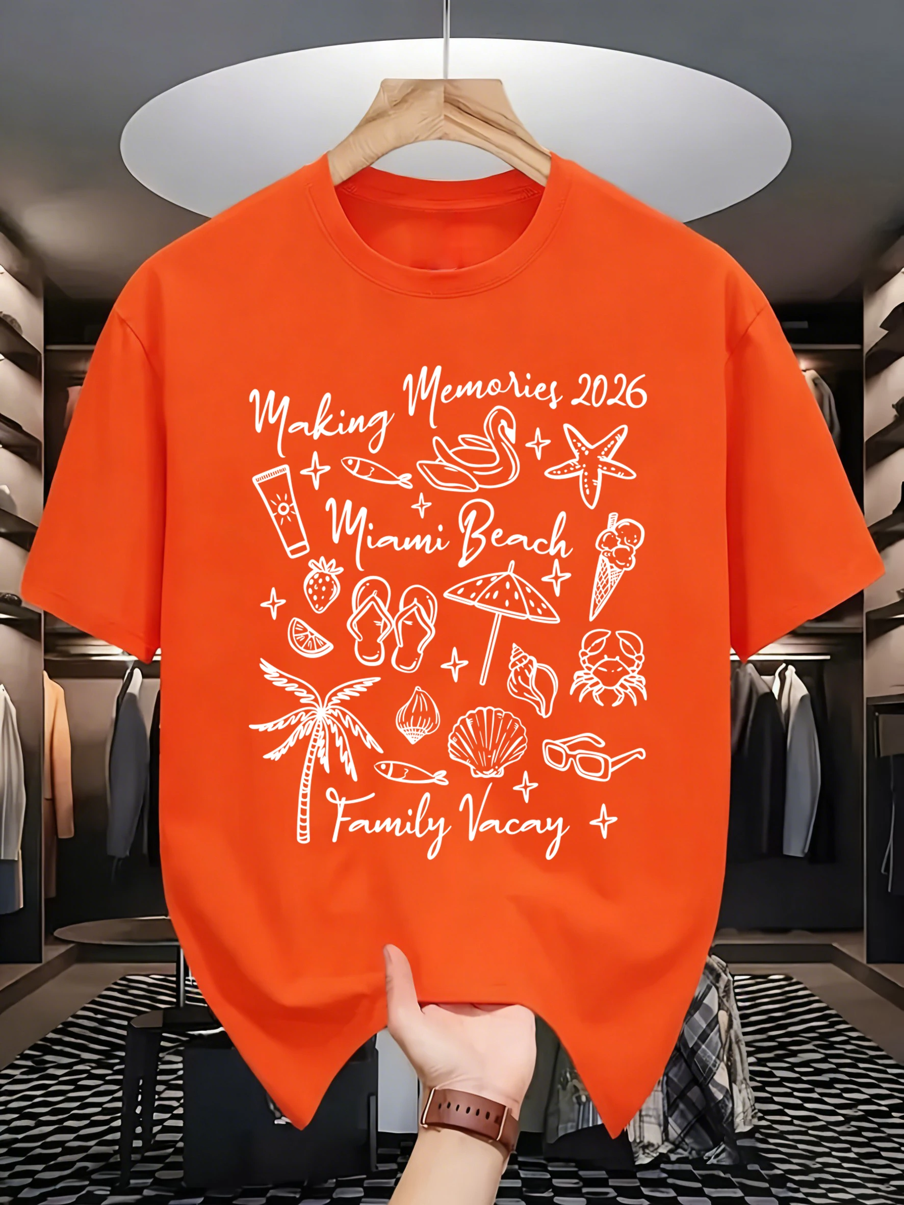 Spending The Summer By The Seaside Prints Cool Sport T-Shirt Men Trendy Loose Cotton T Shirts O-Neck Tee Casual Soft Streetwear