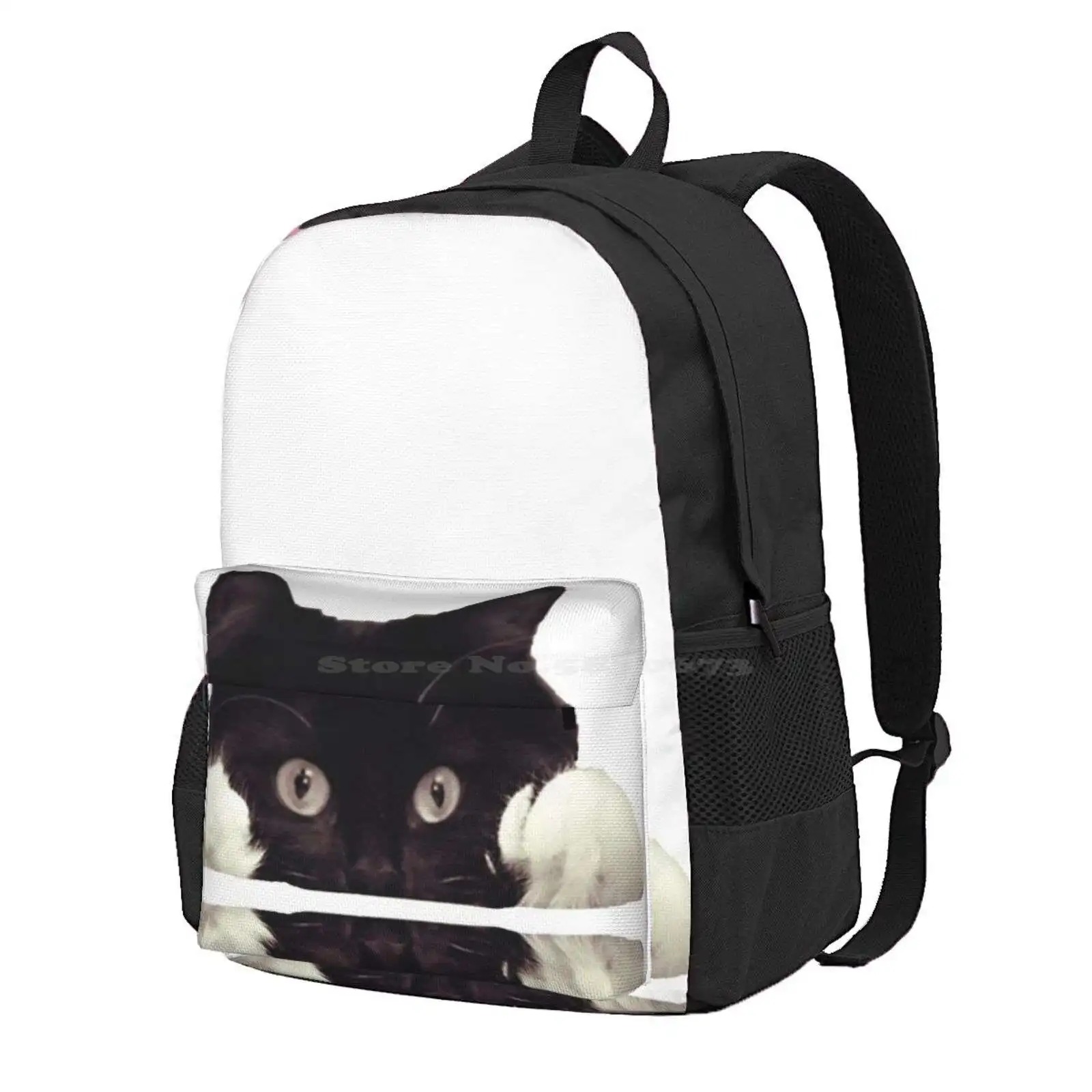 Peeking Cat Hot Sale Schoolbag Backpack Fashion Bags Kitten Kitty Cat Sneaky Cat Peeking Cat Black And White Cat Tuxedo Cat