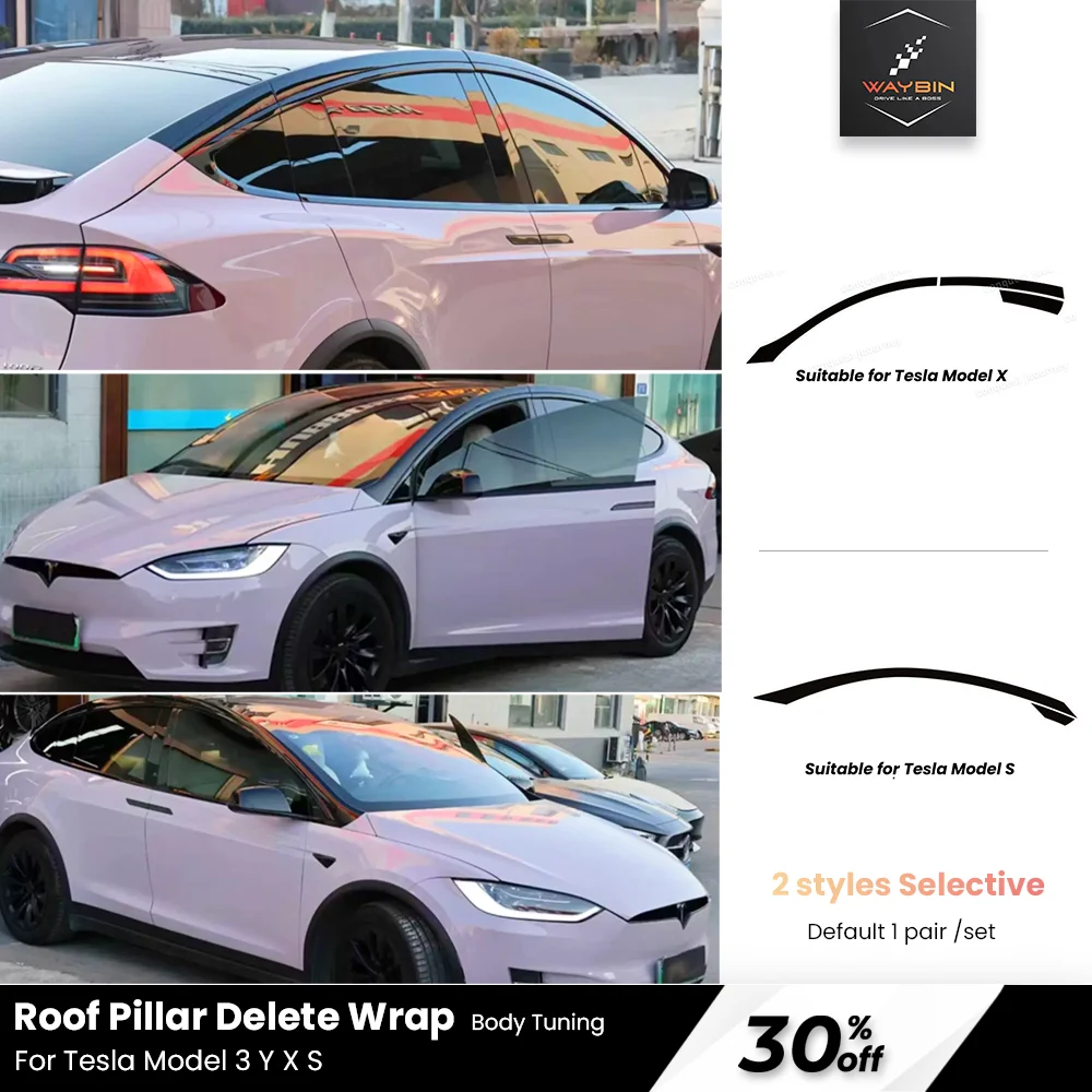 Floating Roof Pillar Delete Wrap for Tesla Model 3 Y X S, Gloss Black TPU Window Trim Cover, No-Cut DIY Chrome Delete Kit Access