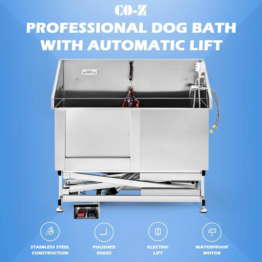 50 Inch Electric Dog Bath Station, Height Adjustable Stainless Steel Dog Pet Cleaning Station, Bathtub with Electric Lift