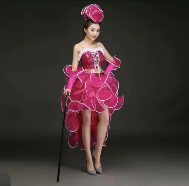 female Costume Modern Dance Clothing Jazz Dance Costumes Sequined Dresses Pink Adult Clothing Singer Dancer Star