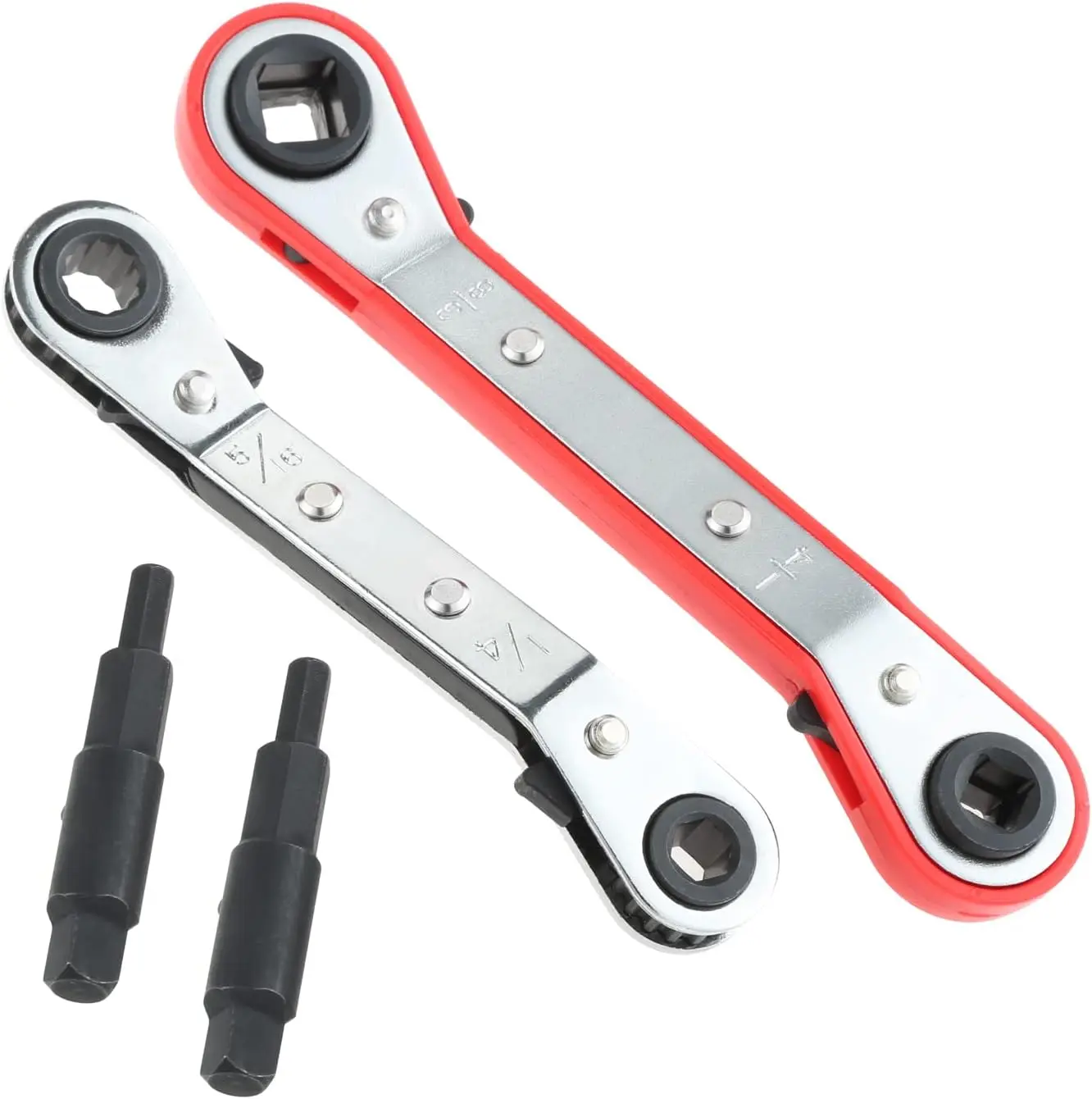 HVAC Service Wrench 2 Ratchet Curved Wrench Tool W/ 2 Hex Bit Adapter 3/16