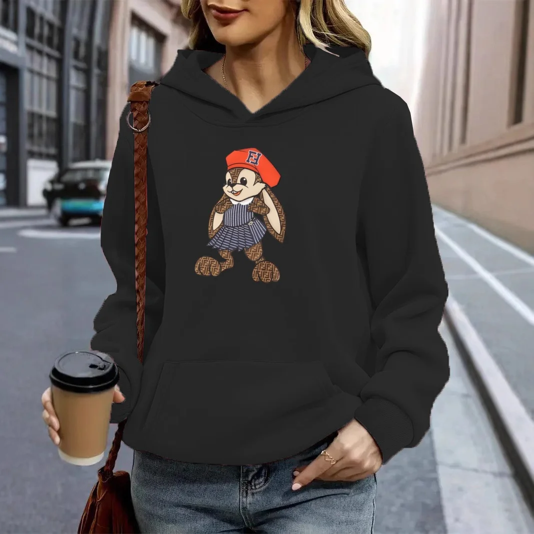 Femmes automne hiver vêtements marque de luxe Design dessin animé lapin imprimer sweats à capuche confortable polaire décontracté ample sweats à capuche