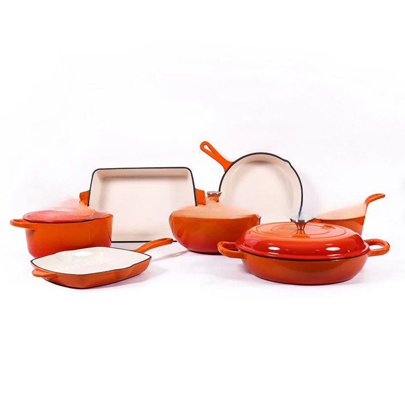 

Cast iron enamel pot 7-piece set, steak plate, water-locked milk pot, household, uncoated