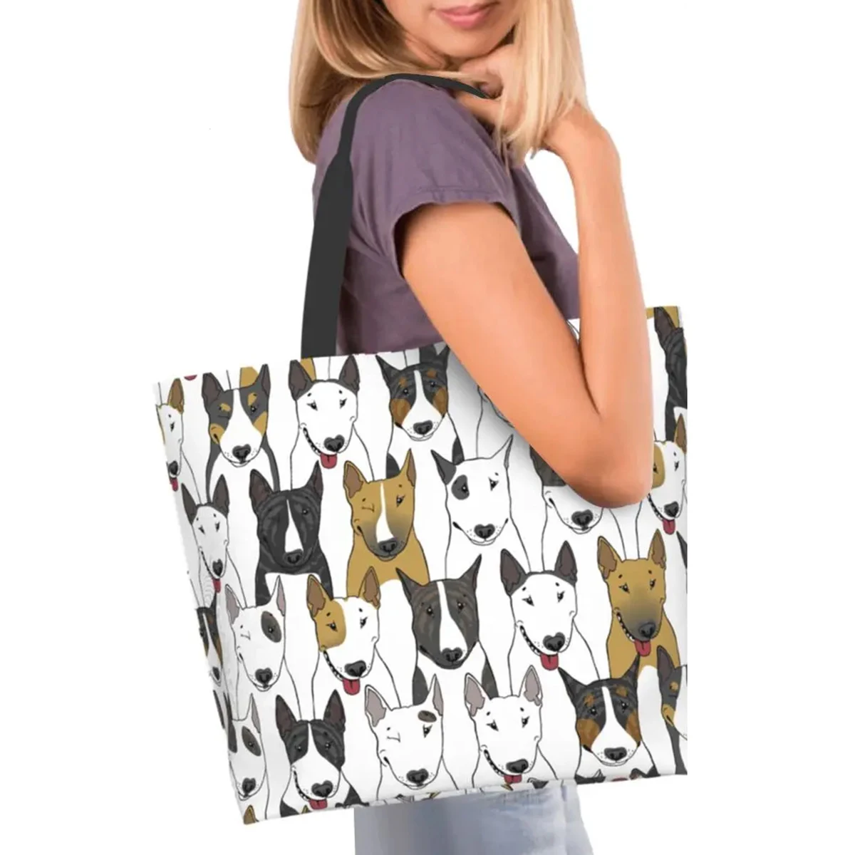 

Women's Bull Terrier Prints Shoulder Totes Large Cloth Shopping Bags for Lady Female Handbag Foldable Reusable Beach Shopper Bag