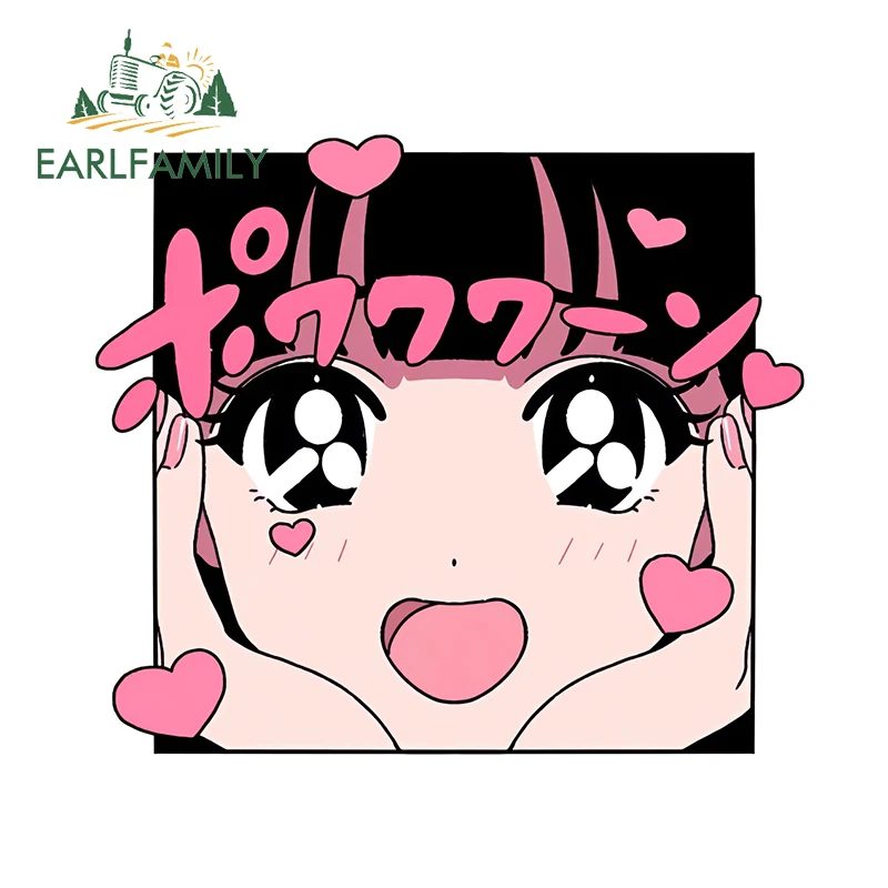 EARLFAMILY 13cm × 11.4cm Kawaii Style Cartoon Girl Car Stickers Creative Funnny Picture Decals Waterproof Car Door Protector