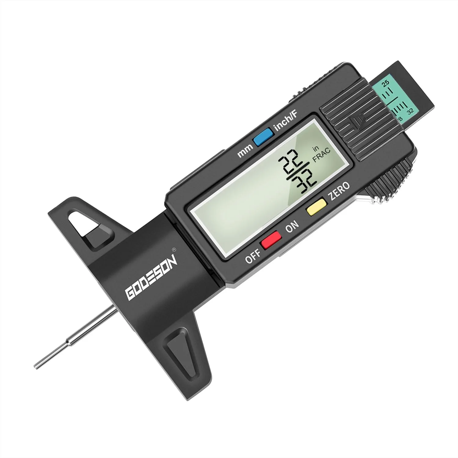 

Digital Tire Tread Depth Gauge with 3 Measurement Modes - Fractional Inch, Decimal Inch, Millimeter for Cars, SUVs, Motorcycles