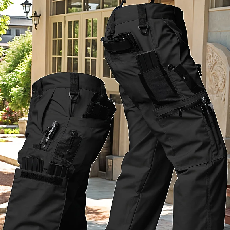 2PCS Men's Cargo Pants Casual Hiking Tactical Pants Multi-Pocket Hunting Pants Adjustable Waist Scratch-Resistant Tear-Resistant