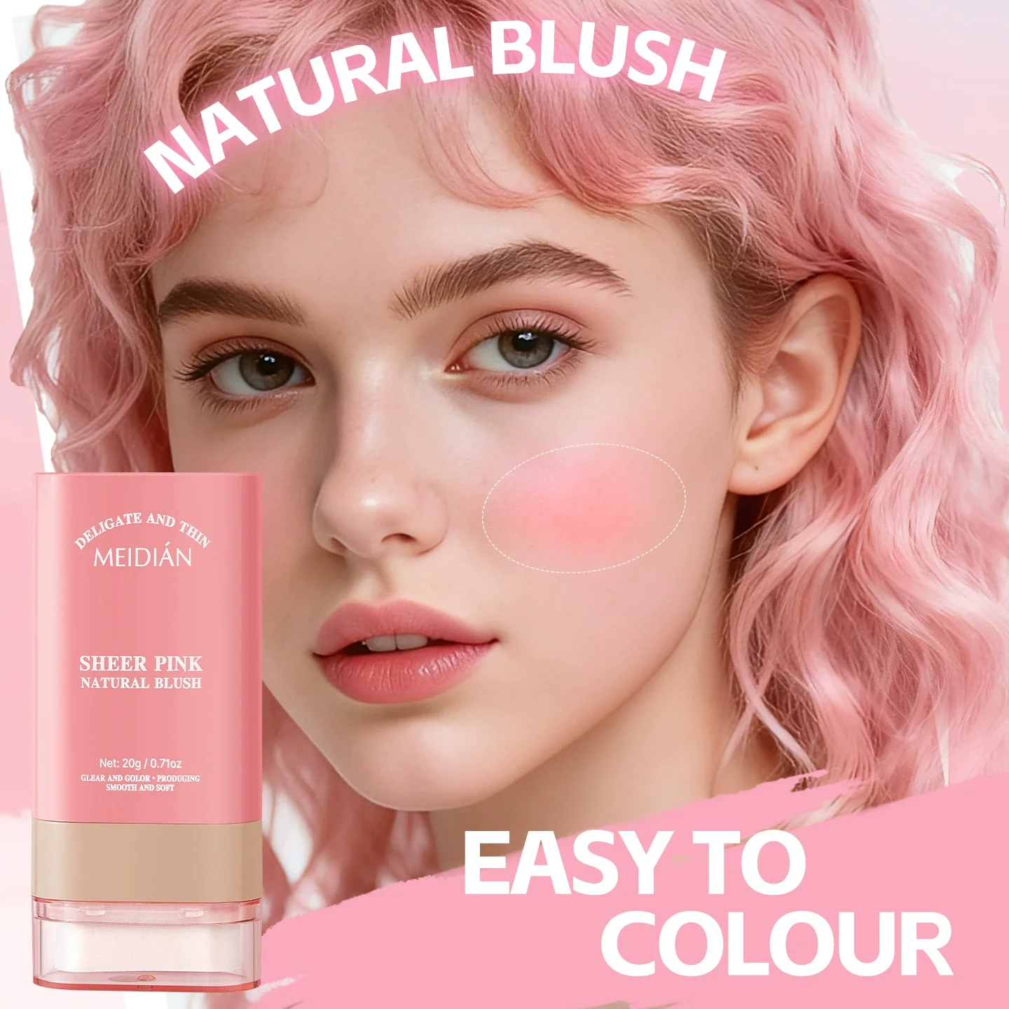 Natural Lasting Blusher Stick - Delicate Light Formula Resistant to Fade for a Translucent Effortless Makeup Look