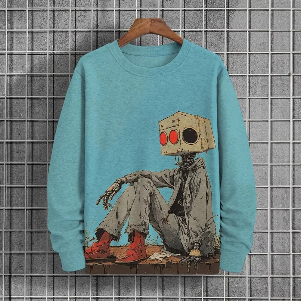 

Мужская толстовка с 3D принтом робота 2025 года, осенняя уличная одежда большого размера с круглым вырезом и длинными рукавами с технической графикой