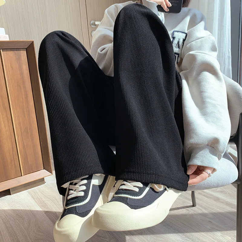 High Waist Corduroy Wide Leg Pants Women's Autumn Winter Loose Fitting Slimming Drapey Fleece Straight Casual Floor Length