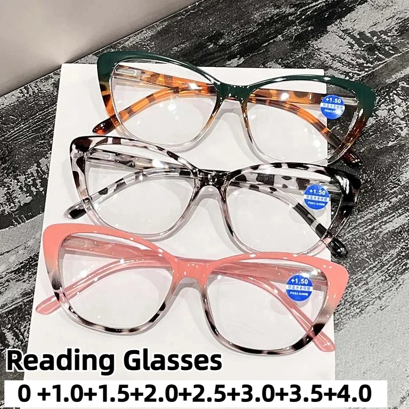 Gafas de presbicia con montura grande para mujer, anteojos de lectura Unisex con forma de ojo de gato, antiluz azul, pierna de primavera, HD, 0 a + 4,0