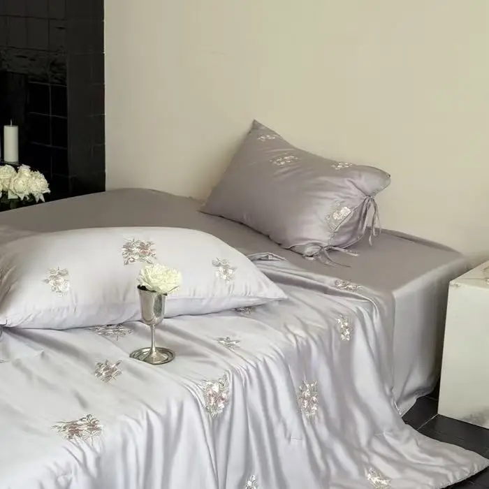 الفاخرة فرنسا نمط ليوسيل الألياف غطاء لحاف الصيف تنفس الحرير الجليد مكيف الهواء لحاف الرجال النساء التطريز لوازم السرير #5