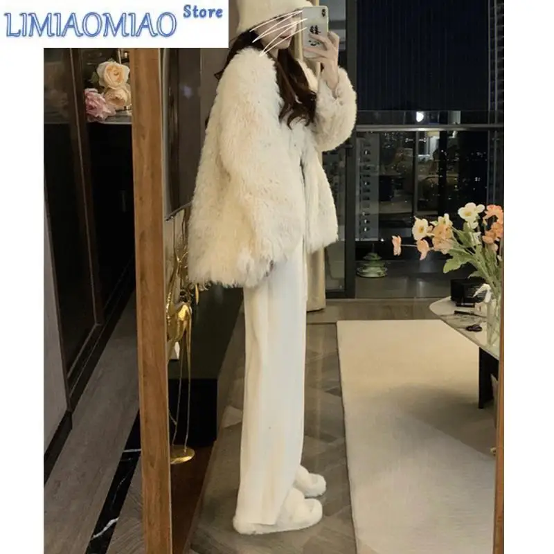 New Knitted Glutinous Rice Wide-leg Pants Women Autumn Winter Towel Pants Mopping Casual Women's Straight-leg Pants korean