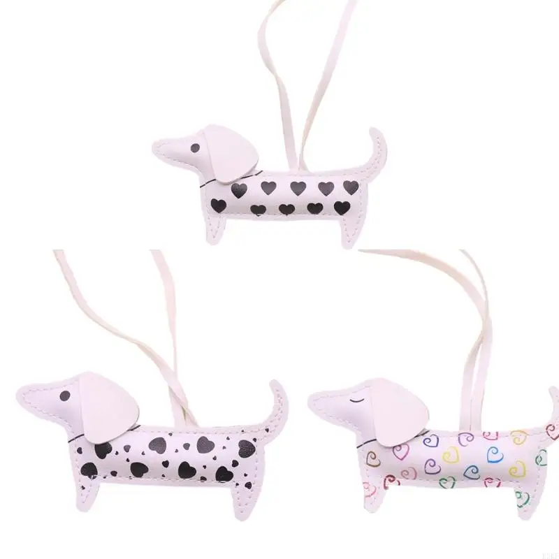 

K3KF Animal Keychain PU Leather Dog Pendant Handbag Charm For Women Girls Fashion Dachshund Shaped Accessories Gift