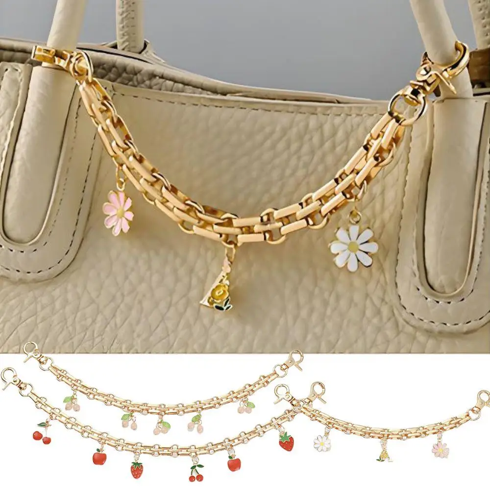 

School Student Bag Charm Extension Chain Exquisite Cherry Keychain Jewelry For Women Y2k Metal Pearl Chain Strap For Bags Woman