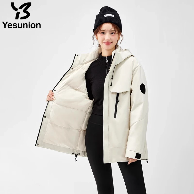 YESUNION 3 in 1 スノーマウンテンダウンジャケット レディース 冬用コート 防風 ウィンドブレーカー キャンプ サイクリング トレッキング アウトドアジャケット