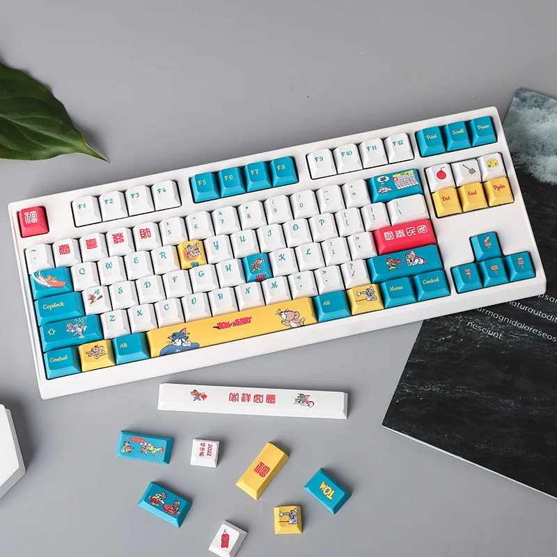 137keys Tom Jerry Green and White Anime PBT Sublimation Keycap Cherry Profile for Mechanical Keyboard 61/68/84/87/104/108