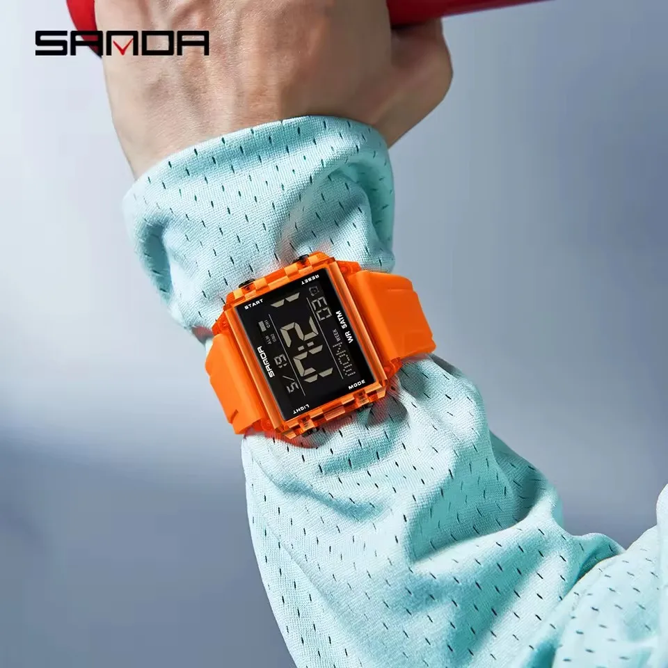 산다 6275 패션 전자시계 투명 케이스 방수 실리콘 스트랩 야광 달력 스포츠 남녀 디지털 시계