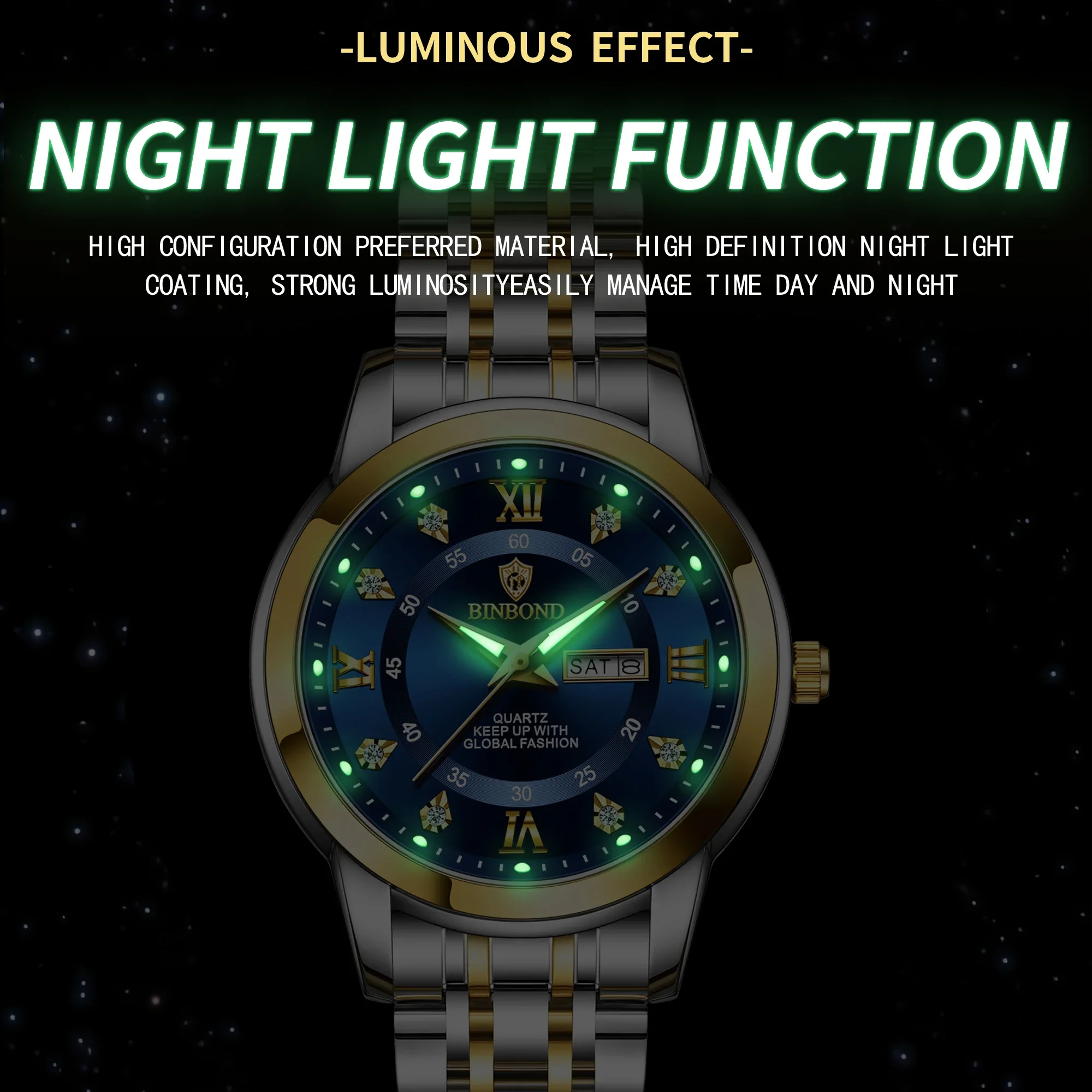 BINBOND B7169 Top Brand Luxury Fashion Business Women's Quartz Watches 30M Waterproof Week Date Clock Sport Ladies' Wristwatch
