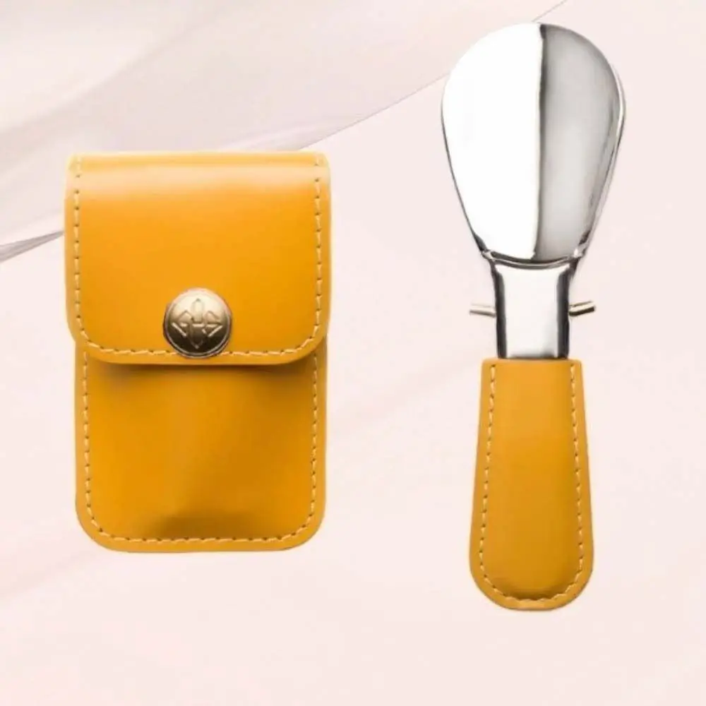 

Leather Bag Elderly Person Folding Shoehorn Mini Wearing Aid Stainless Steel Shoe Horn PU Handle Solid Color