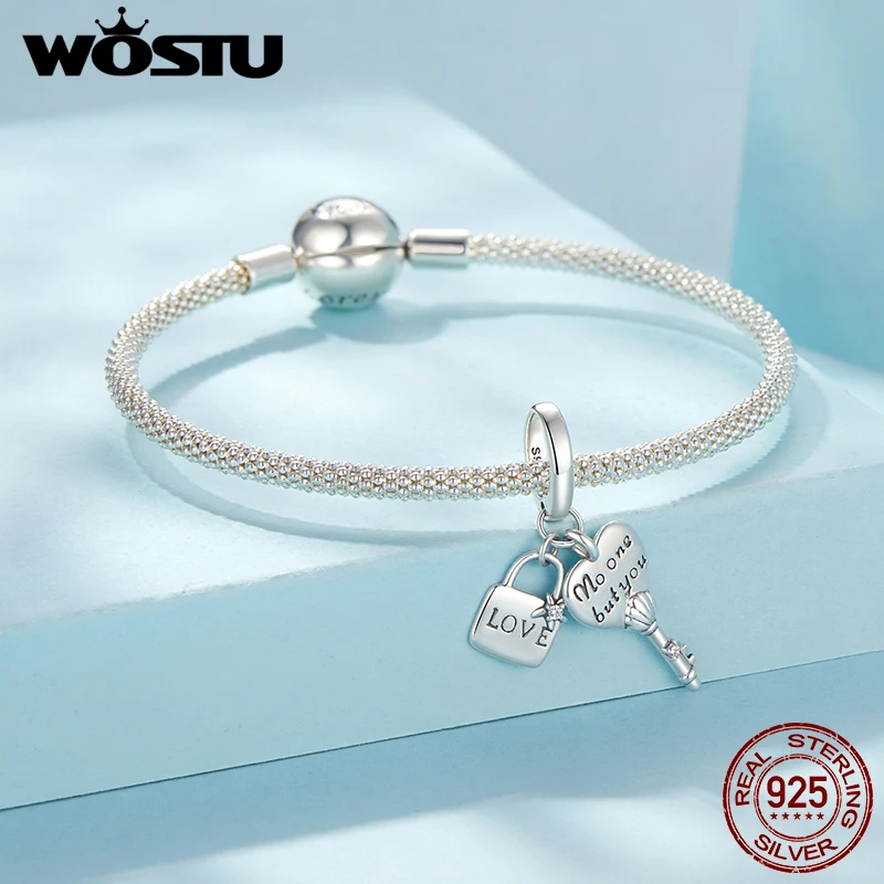 WOSTU 100% 925 Sterling Silver Two-tones Heart Charms Star Stopper Beads Fit for Women Original Bracelet Pendant DIY Jewelry