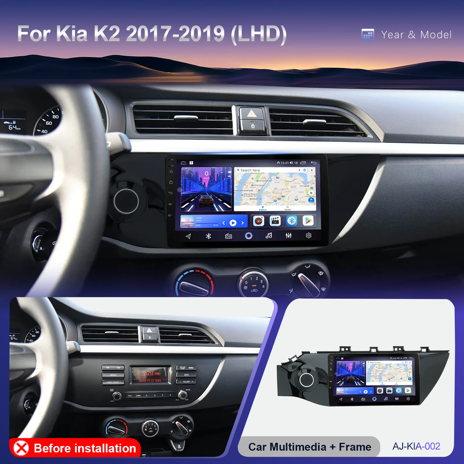 QSZN 9 Inch For Kia K2 2017-2019 Multimedia Car Radio Head Unit Screen Android 13 Video Player Stereo GPS WIFI 4G Navigation
