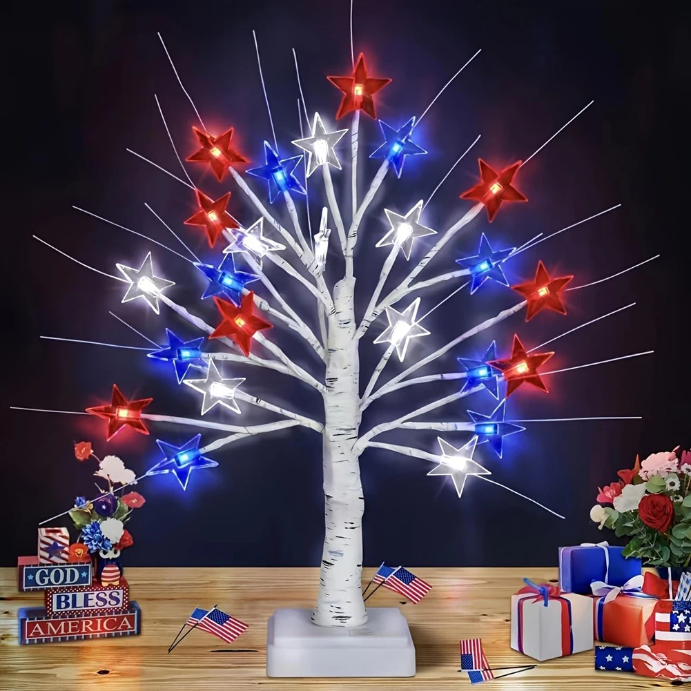 

250th Anniversary USA Decorations Vibrant Red White Blue Patriotic LEDs Front Porch Covered Display