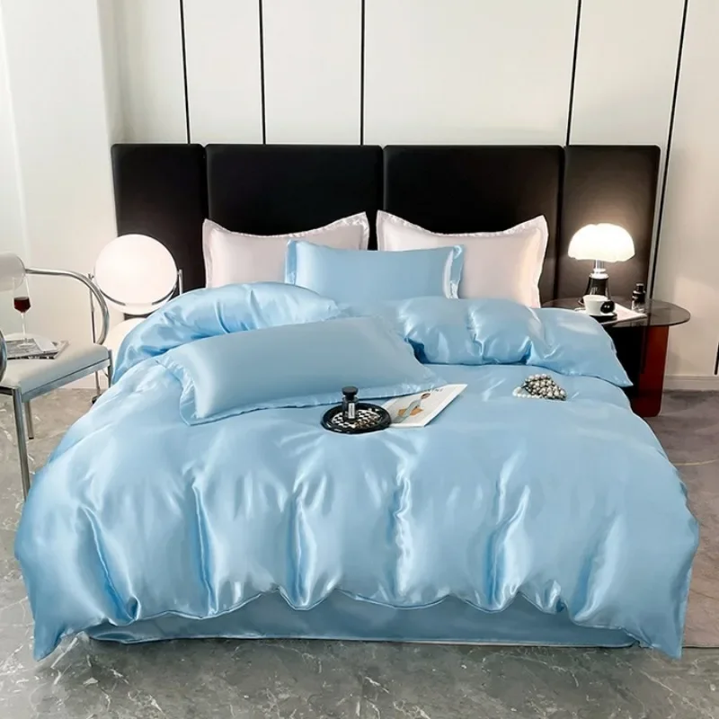 Washable ice silk quilt cover, pillowcase, summer single-piece quilt cover, silky smooth, sleeping naked, advanced feeling