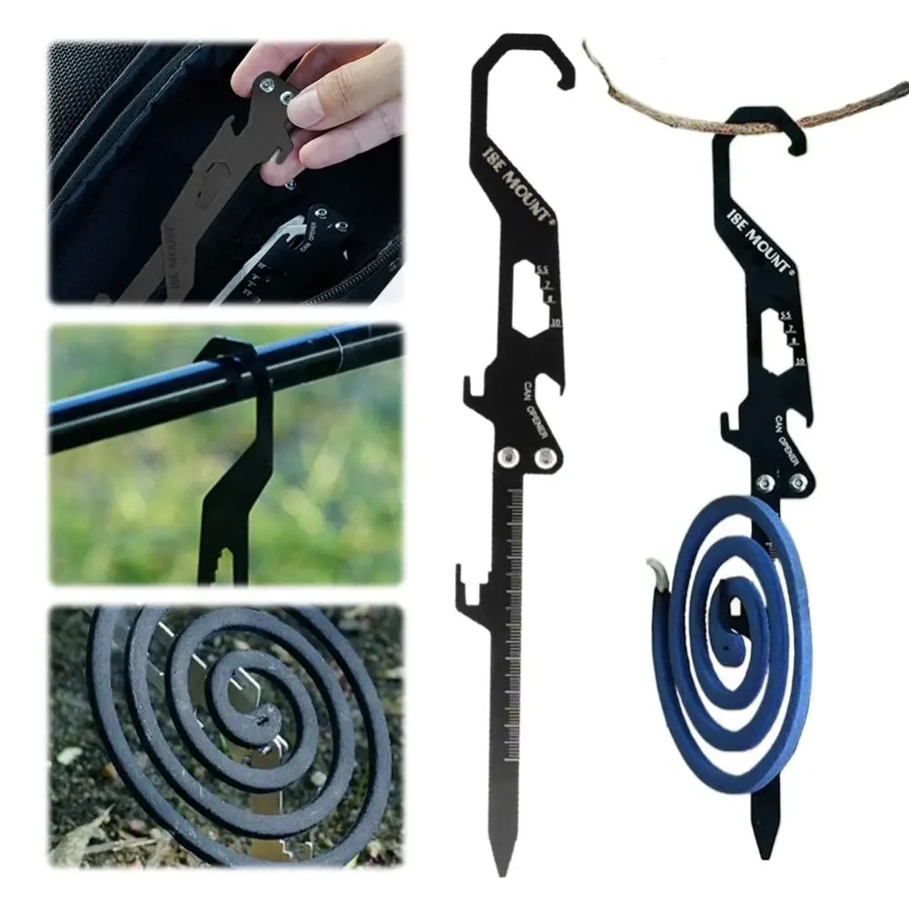 

Creative Tent Ground Stakes Foldable Stainless Steel Mosquito Coil Holder Hook Design Bottle Opener Folding Tent Stakes