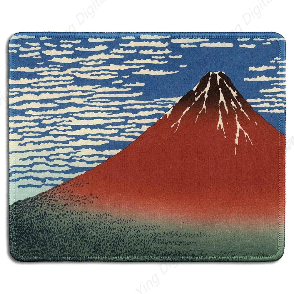 

Artistic Rubber Mouse Pad With Stitched Edges Featuring The Famous Red Fuji Art Painting By Katsushika Hokusai 25*30cm