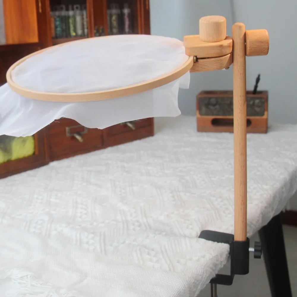 Soporte de solapa con marco de bordado, soporte de aro de escritorio, estante de varilla cruzada de madera para proyectos de manualidades, mesa o escritorio de 0-4,5 cm de grosor, bricolaje