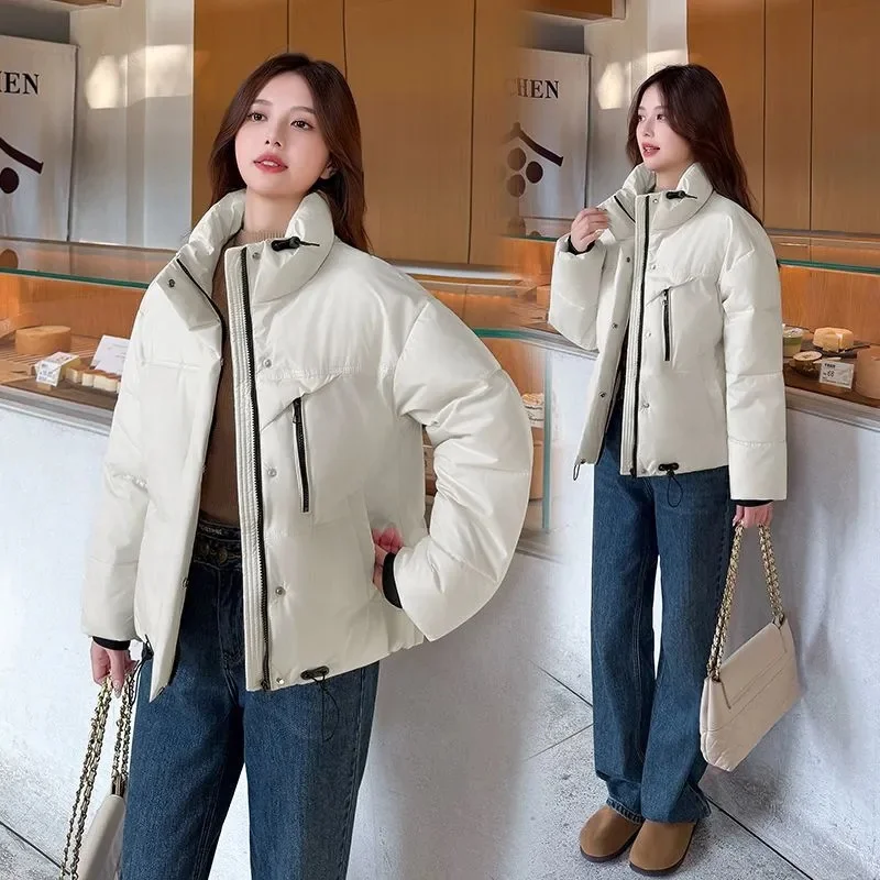 Versione coreana Piumino da donna Parka Short2025New Colletto alla coreana Giacca imbottita in cotone caldo Capispalla spesso Cappotto da donna in pane Top