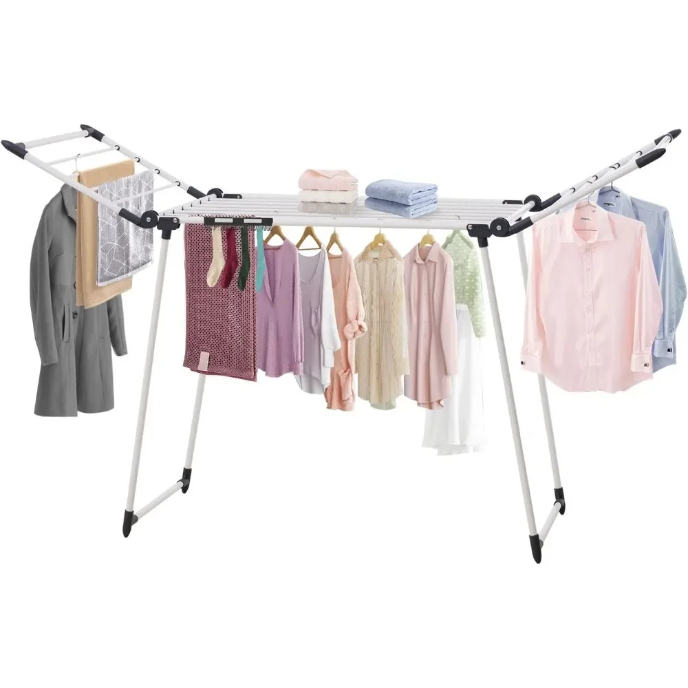 

Clothes Drying Rack, Gullwing Laundry Rack, Collapsible, Space-Saving Laundry Rack, with Sock Clips, for Clothes, Towels, Linens