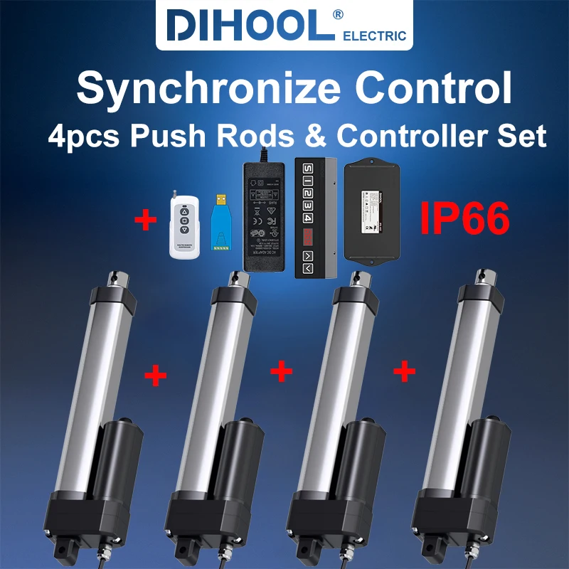 

4 шт. линейные приводы с набором синхронных контроллеров (1V4) водонепроницаемые IP66 4000N на штуку 50 мм ~ 1500 мм, ход нагрузка 400 кг