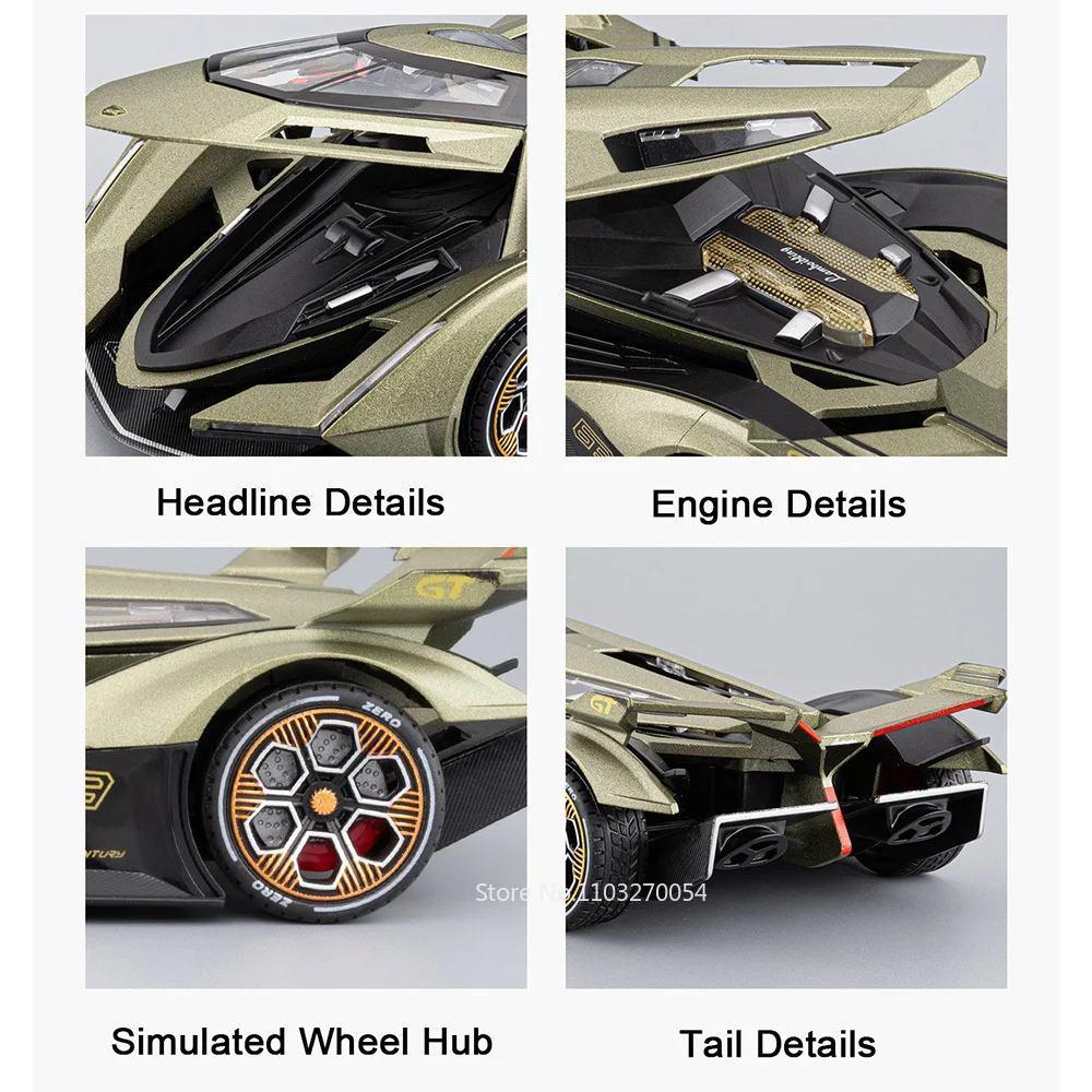 Lambor V12 SVJ63 1:24, modelo en miniatura de juguete, coche de aleación fundido a presión, sonido, luz, puertas extraíbles, coche deportivo abierto, regalo de Navidad para chico