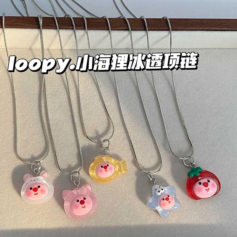 Cute Frosty Loopy Little Beaver Cartoon Personality Necklace for Women,Indie Design on Instagram,Gift for Best Friend's Birthday