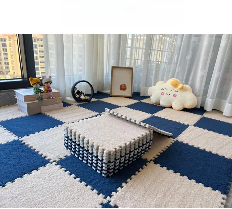 10pcs 30cm Squre Spliced Floor Mat Soft Plush Foam Floor Mats Baby Puzzle Floor Carpet Play Mat Bedroom Living Room Decor
