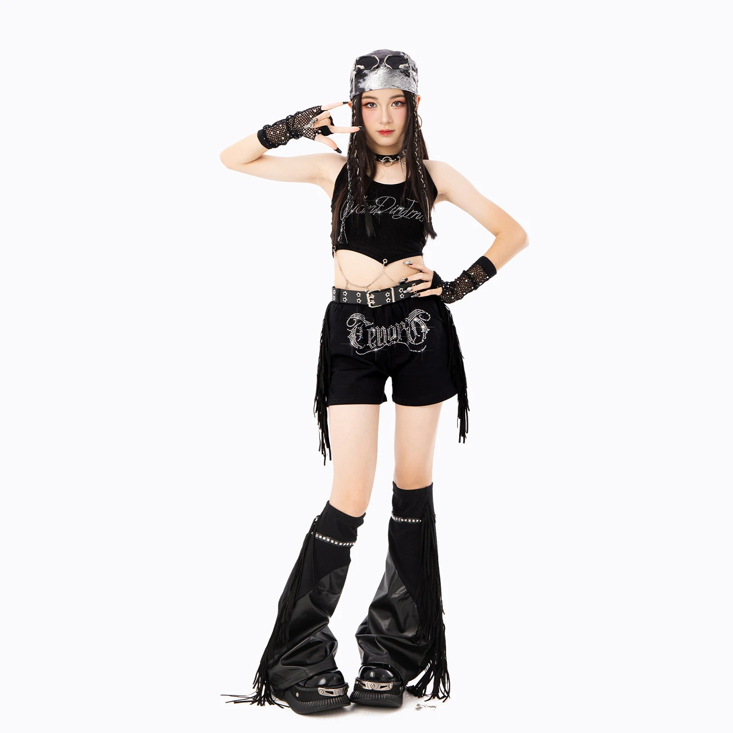 Children Jazz Dance Performance Costumes For Girls Black Vest Shine Pants Outfits Kids Fashion Show Hip Hop Dance Wear DQS23716