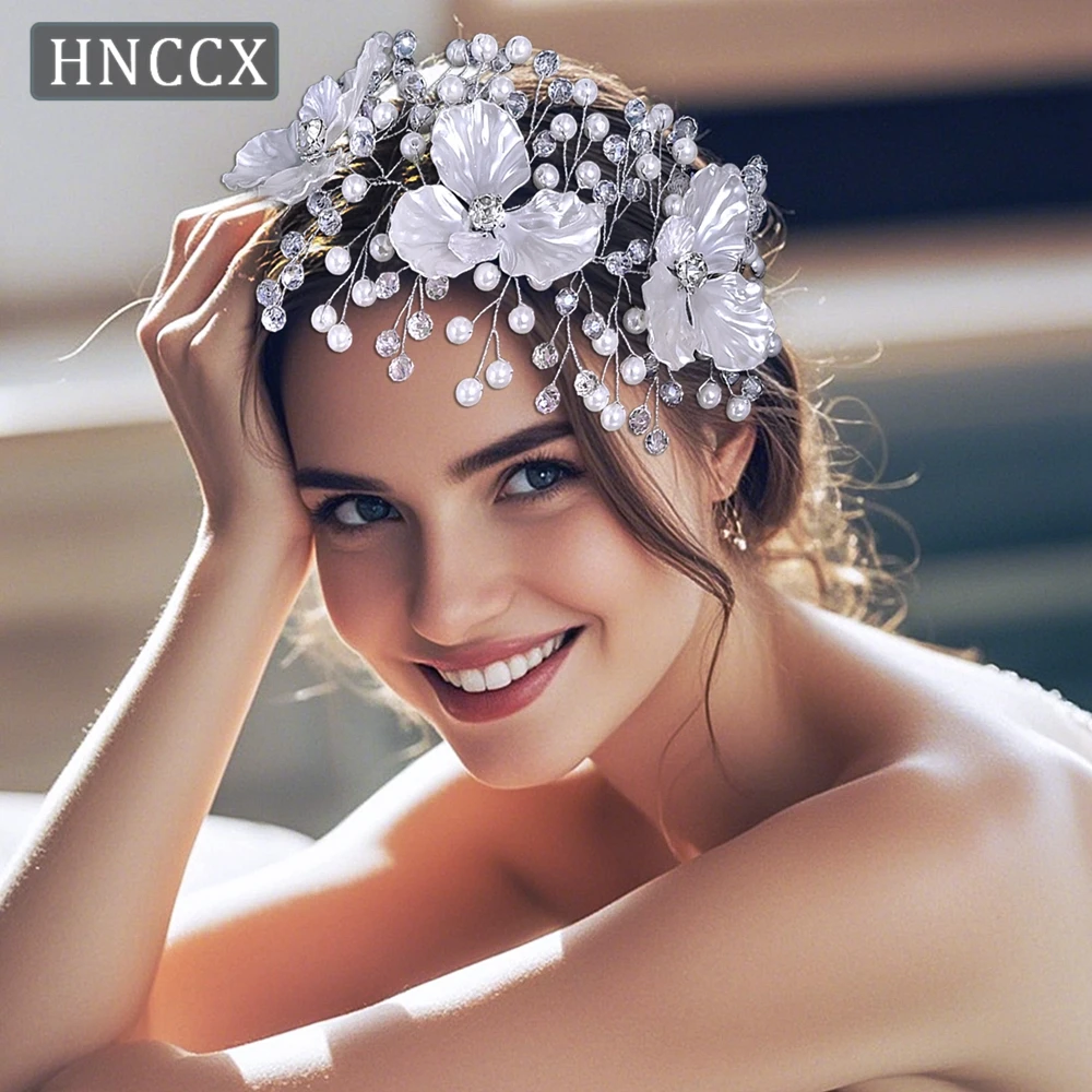 HNCCX Trendy Wedding Hair Band Pearl Crystal Headpieces Wedding Hair Accessories Acrylic Flower Party Head Jewelry Tiara CP820