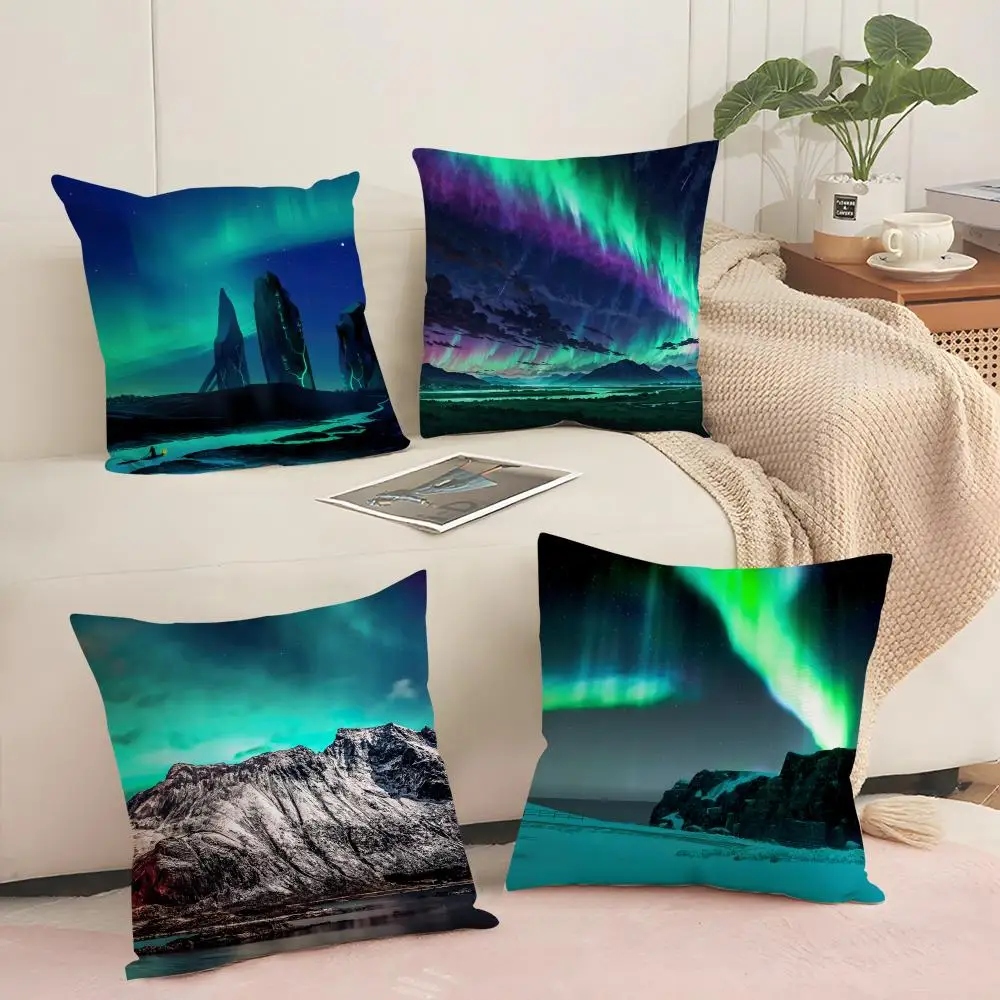 

Чехол для подушки Northern Lights Night Sky, шелковистый короткий плюш с невидимой молнией, пылезащитная наволочка для дивана для домашнего декора